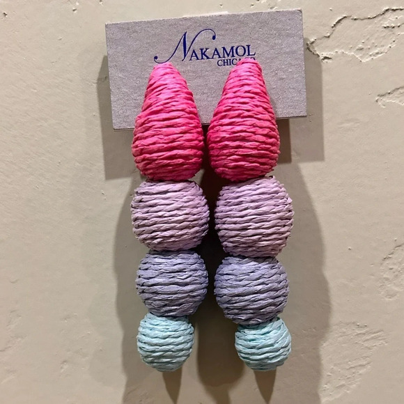 NAKAMOL MADE IN THAILAND Raffia Bead Linear DROP Earrings Brand New With Tags - Picture 2 of 8